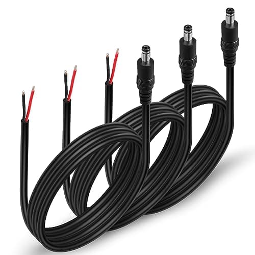 HATMINI 3 Piece 18AWG DC Power Pigtail Cable 3.3ft DC5521 Male Cylinder Plug Power Cable Male Connector for CCTV Surveillance Camera LED Light Bar (Mâle)