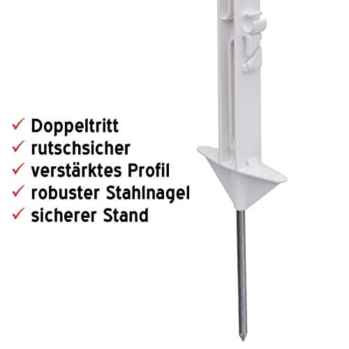 VOSS.farming 20 piquets pour clôture électrique, 150 cm, 14 tenons, Blanc Poteau Stable Robuste Solide