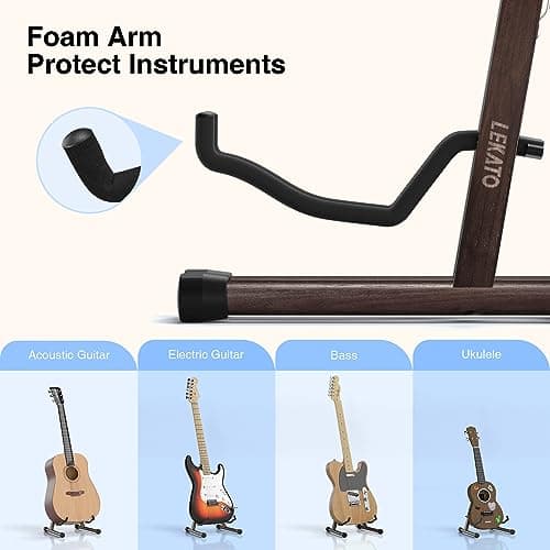 LEKATO Support de guitare électrique avec cadre en A - En bois avec rembourrage en mousse - Pour guitares électriques/acoustiques, basses, banjos, ukulélés, noyer noir