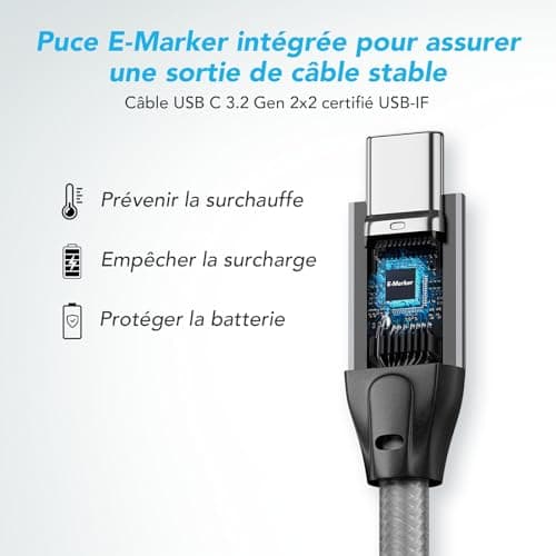 ULT-WIIQ 240W PD 3.1 Câble USB C vers USB C 3.2 Gen 2x2 Charge Rapide 20Gbps Haute Vitesse Transfert de Données 4K@60Hz Vidéo Nylon Tressé Câble USB C pour iPhone 15 Pro MacBook Samsung 2M