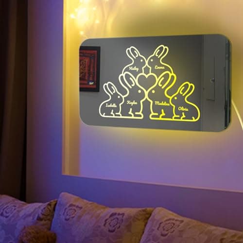 DUOYUN Miroir Personnalisé avec Nom, Miroir Lumineux LED avec Nom Et Photo, DéCoration Murale De Chambre à Coucher, IdéEs Cadeaux pour La FêTe des MèRes/PèRes La Saint-Valentin Un Anniversaire NoëL