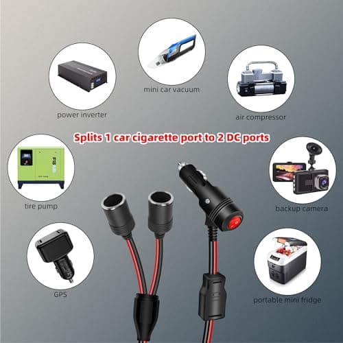 RIIEYOCA Adaptateur répartiteur allume-cigare 12 V 24 V avec interrupteur marche/arrêt, allume-cigare de voiture 1 mâle vers 2 prises femelles Câble d'alimentation répartiteur en Y (1 m)