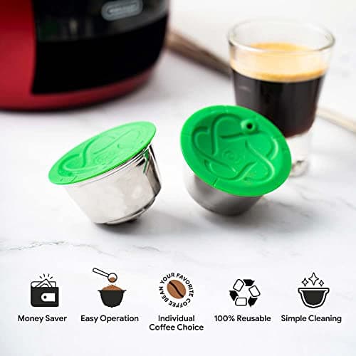 Capsules rechargeables Filtres à dosettes de café réutilisables compatibles avec les brasseurs Dolce Gusto avec cuillère et brosse (Convertisseur de capsules)