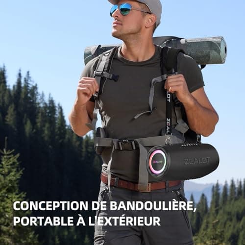 ZEALOT Enceinte Bluetooth, 80W Haut - Parleur Bluetooth avec Boost Bass, étanche ipx6, lumière LED, Banque d'alimentation, Bluetooth 5.2, extérieur, Camping Haut - Parleur Bluetooth