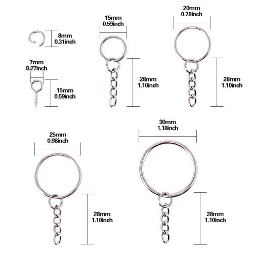 Swpeet 100 pcs Porte-clés Anneaux avec chaîne et tiges à vis 100 pcs Bulk pour travaux manuels argenté
