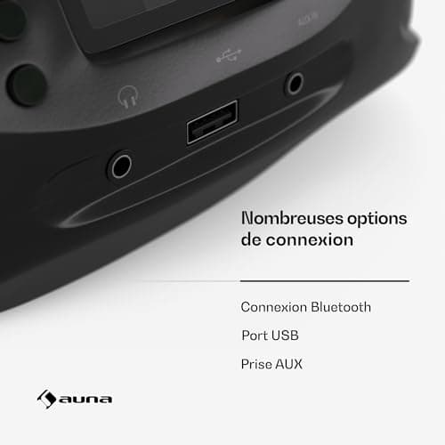 AUNA Roadie Smart Lecteur CD Portable – Bluetooth Boombox avec Radio Dab+/FM/Internet, Lecteur CD/Mp3, Écran Tft 2,4", Batterie, Haut-Parleurs 3W, USB/Aux, Noir
