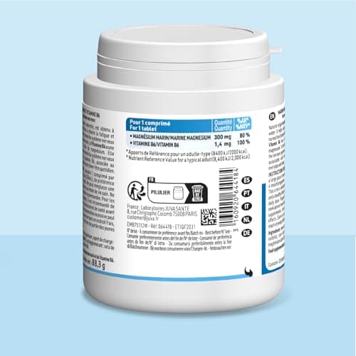 JUVAMINE - Magnésium Marin 300mg + Vitamine B6 - Fatigue - Stress - Equilibre nerveux - Bien être - Système nerveux - Format 4 Mois - 120 Comprimés - Fabriqué en France
