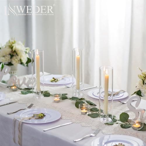 Inweder Bougeoirs pour bougies coniques : 6 bougeoirs en verre pour bougeoirs avec couvercle en verre amovible pour centre de table, mariage, décoration d'intérieur