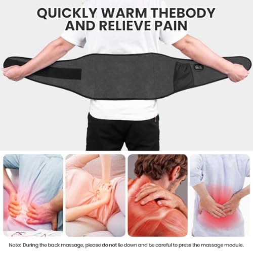Arlierss Graphène Ceinture Chauffante Lombaire avec Batterie 5000mAh, Coussin Chauffant avec 3 Niveaux de Température et 3 Modes de Massage, Ceinture Lombaire Électrique Avec Arrêt Automatique