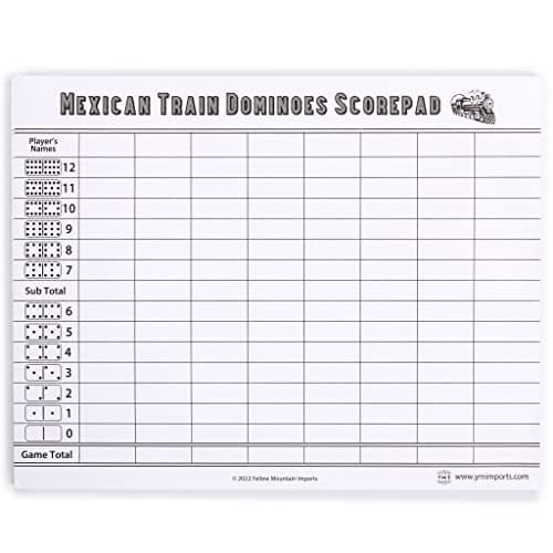 Yellow Mountain Imports Train Mexicain Jeu Complet avec 12 Dominos Doubles (Pions/Points), Moyeu en Bois, Marqueurs de Train en Fonte et Carnet de Score
