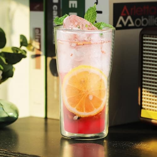 Joeyan 2x500ml Grande Gobelet Double Paroi,Grosse Tasse à Café,Verre a Eau,Mug xxl Transparent, Extra Large Verre Borosilicaté Thermiques, pour Latte macchiato,Thé,Cocktail,Smoothie,Matcha,Biere