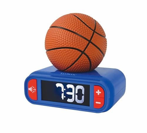 Lexibook, Basketball, Réveil veilleuse Ballon de Basket, Sons et mélodies, Ecran LCD rétro-éclairé, Lumineux, Snooze, Bleu / orange, RL800BA