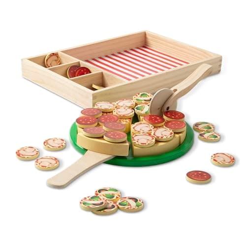 Melissa & Doug Pizza En Bois, Aliments en bois pour enfants, Jouet éducatif et créatif, Jouets en bois, Jouets de développement, Jouet Montessori, Cadeau pour garçons et filles de 3 4 5 6 7 ans