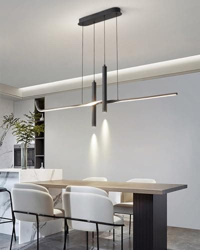 Deliouay Lampe à suspension LED dimmable lampe à suspension salon avec télécommande lampe de table salle à manger moderne lampe à suspension Bureau bar table à manger cuisine (noir, 80 cm)