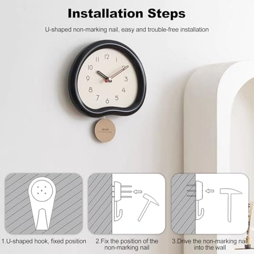 Ergocar Horloge Murale en Bois, Horloge Murale Silencieuse Moderne Alimentée par Batterie, Horloge Analogique avec Pendule Oscillant, Horloge Murale Ronde en Bois