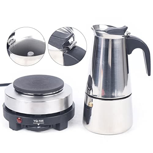 Fichiouy 300 ml Portable Espresso Cafetière Moka Pot En Acier Inoxydable avec Cuisinière Électrique Filtre Percolateur Café Brasseur Bouilloire Pot