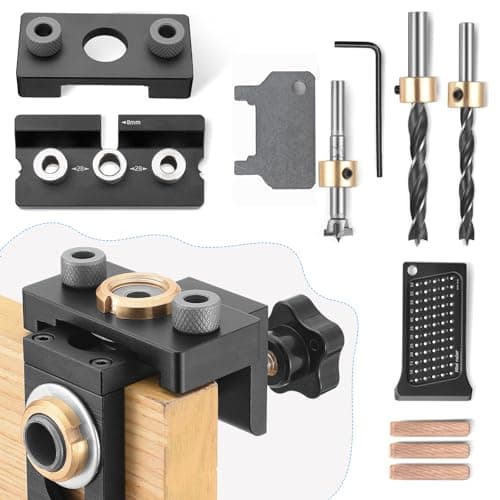 Helangel 8/10/15 mm Gabarit de perçage, kit de guide de perçage en bois 3 en 1 avec clip de positionnement, localisateur de guide de perçage réglable et échelle
