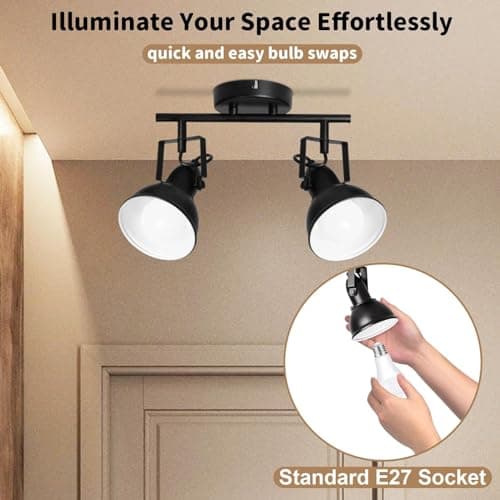 HiBay Lampe de Plafond LED Vintage avec Douille E27, Plafonnier 2 Spots en Métal Noir et Blanc, Applique Murale Intérieure pour Cuisine, Chambre à Coucher, Max. 60W (Sans Ampoule)