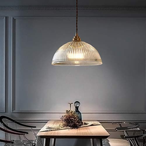 HJXDtech Luminaire Suspension Dôme en Verre Transparent Vintage Industrielle avec Base E27 en Laiton Cuivre Lustre Loft Lampe suspendue au plafond (30cm)