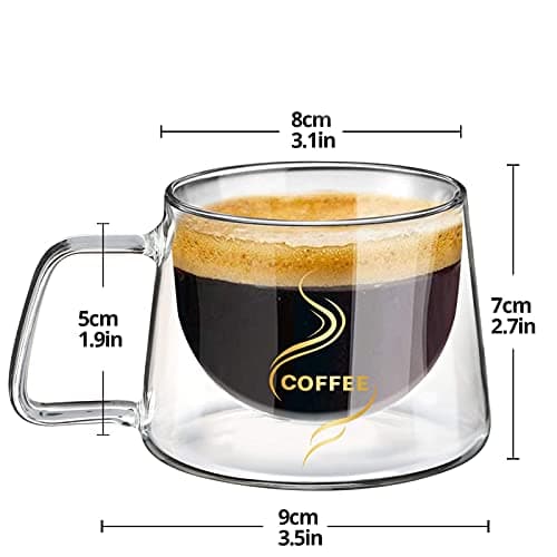 KAMEUN Tasse Double Paroi, 200ml*2 Coffret de Double Paroi Verre à Café, Tasses en Verre Borosilicate avec Poignée, effet flottant, pour Thé, Café, Lattes, Cappuccino, Espresso, Bière