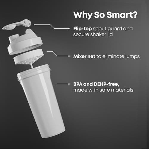 Smartshake Lite 4-Pack Protein Shaker Bottle 600 ml | 20 oz - Leakproof Screw-on Lid - BPA Free – Unisex - Mist Gray, Army Green, Black, Navy Blue