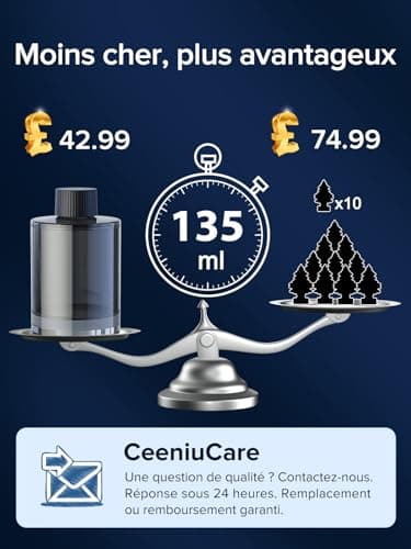 Desodorisant Voiture Ceeniu CF3, 135ml Parfum Naturel, Dure 4-8 Mois, Lumière Ambiante Silencieuse, Concentration Réglable, Auto On/Off, Batterie Intégrée, Car Air Freshener,Vanille velours