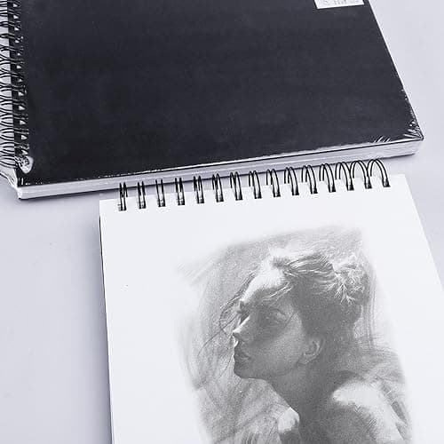 2 Pièces Carnet de Croquis A4, Carnet de Croquis Relié en Spirale, Cahier de Dessin avec Panneau Dur Durable, Cahier Feuille Blanche pour Paysages, Peintures D’artistes, Aquarelles (Noir)