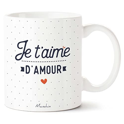 Manahia Mug Couple - Je t'aime d'amour - Imprimé en France - Cadeau Saint Valentin - Imprimé en France - 330 mL, Céramique - Cadeau Femme - Cadeau Homme - Tasse Je t'aime