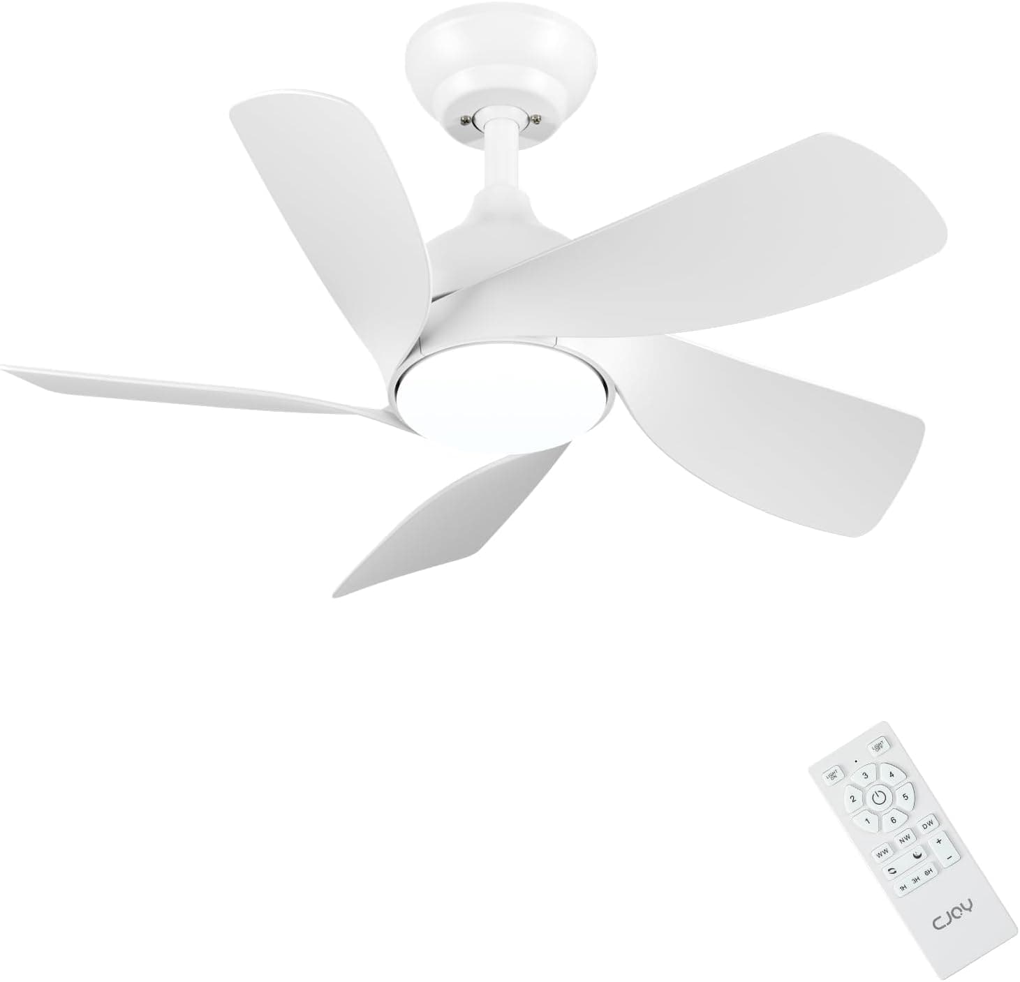 CJOY Ventilateur Plafond 76cm avec Lumières et Télécommande Blanc