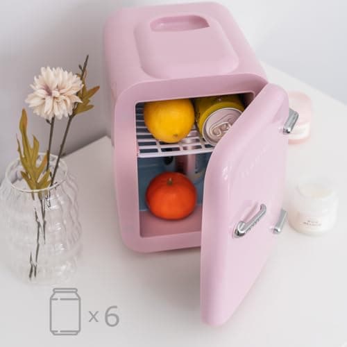 Flamingueo Mini Frigo - Petit Frigo 4L, Mini Frigo de Chambre, 12V/220V, Fonction Chaud et Froid, Mini Frigo Cosmetique, Frigo Maquillage, Mini Fridge