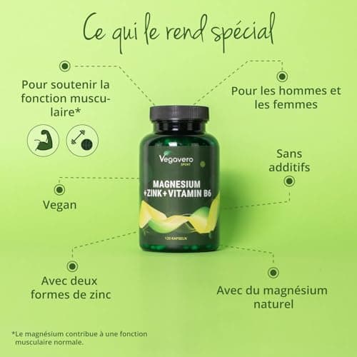 ZMA Vegavero® | Sans Additifs & VEGAN | Avec Zinc + Magnésium Naturel + Vitamine B6 | Qualité Supérieure : Avec AquaminTM Mg | Aspartate de Zinc | Musculation & Sommeil | 120 Gélules