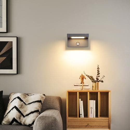 LED Applique Murale Extérieur/intérieur avec Détecteur de Mouvement,12W Moderne Éclairage Lampe avec Panneau Rotatif Imperméable IP65 3000K blanc chaud,Luminaire Murale pour Entrée Jardin,Gris Foncé