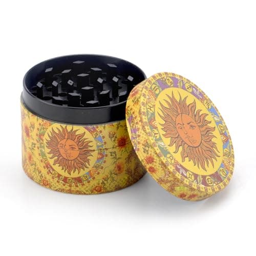 50MM Moulin à Pollen Grinder D'herbes Grinder Vintage Sun Herb Grinder Grinder Métal Pour Épices Herbes Pollen Vanille Avec Grattoir à Pollen Jaune