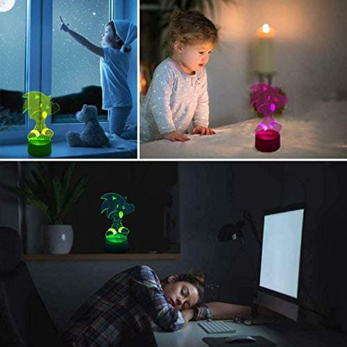 AIRUEEK Sonic Jouet Lampe 3D Veilleuse-16 Variations De Couleurs/1 Remote/1 télécommande / 1 socle noir/décoration de chambre anime créatif Sonic Hedgehog garçon cadeau d'enfant