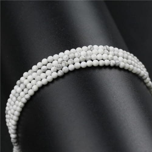 MJDCB 225pcs Petites Perles de Pierre Naturelle 3mm Howlite Blanc Pierres Précieuses Ronde Lisse en Vrac pour La Fabrication de Bijoux Bracelets Boucles D'oreilles Colliers Accessoires