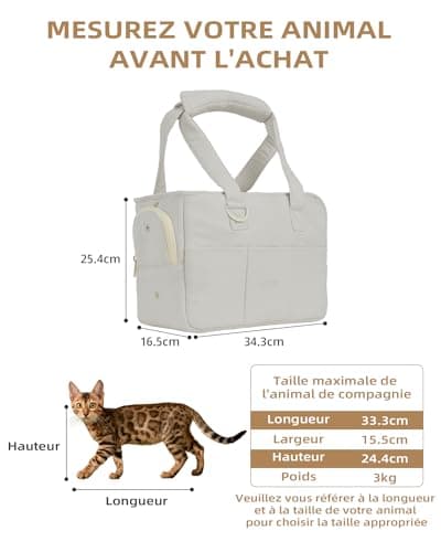 ONECUTE Sac de Transport pour Chat Chien Chiot Respirant et Pliable Sac de Voyage Sac à Bandoulière Sac à Main Chien pour Petit Animaux Capacité de Charge Jusqu'à 3 kg (Petit, Gris)