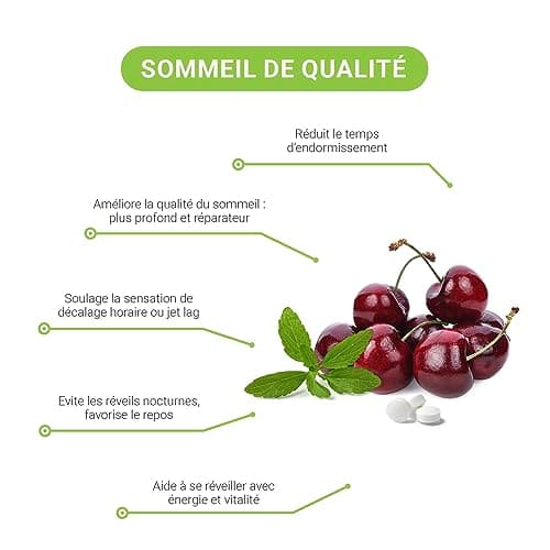 Mélatonine Sublinguale (Arôme cerise) * 1,8 mg (pour 2 comprimés) = 120 doses journalière * Pureté garantie supérieure à 99%* Sommeil