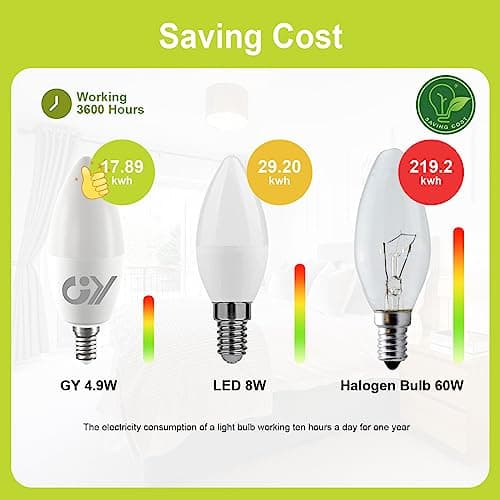 GY Ampoule LED E14 4,9W (équivalent 60W), 807 lumens 3000K Blanc Chaud, C37 Ampoule E14 Efficacité Energétique, E14 LED Non-Dimmable, Lot de 6