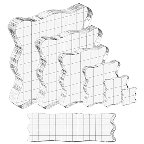 YXHZVON 7 Pièces Bloc Acrylique pour Tampon, Les Blocs de Timbre Décoratifs en Acrylique Transparent avec des Lignes de Grille pour Le Scrapbooking Bricolage D'artisanat