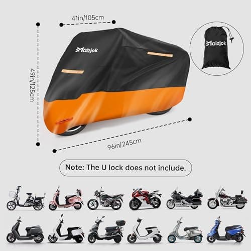 Maizjok Bache Moto Exterieur Etanche, Housse Moto Impermeable Interieur 210D Protection au Pluie poussière UV Hiver Été, Couverture pour Scooter Mobylette Moto Trail/Street/Scrambler (245x105x125cm)