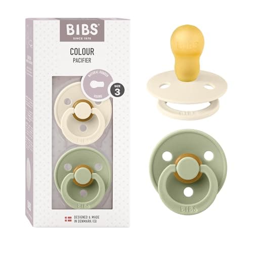 Tétine BIBS Colour. Lot de 2 sucettes. Sans bisphénol A, Téterelle ronde. Latex de caoutchouc naturel, Fabriqué au Danemark. Taille 3 (Lot de 2), Ivory/Sage