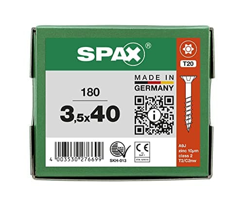 SPAX Vis universelle, 3,5 x 40 mm, 180 pièces, filetage partiel, tête fraisée, T-STAR plus T20, 4CUT, WIROX A9J - 8000000276699