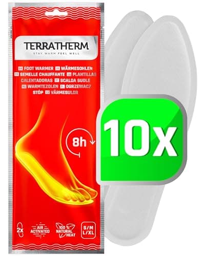 TerraTherm Semelles chauffantes - 10 Paires M, chaufferettes pour Tout Type de Chaussure, Chauffe Pieds, Chaleur 100% Naturelle, Semelles chauffantes pour Chaussures, Chaleur jusqu'à 8 Heures