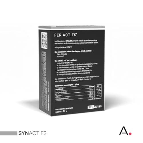 ARAGAN - Synactifs Lot de 2 Feractifs - Complément Alimentaire Anti-Fatigue - Tonus et Vitalité - Fer Bisglycinate, Cuivre et Vitamine C - 120 gélules - 4 mois de prise - Fabriqué en France