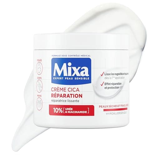 Mixa Expert Peau Sensible - Crème Cica Réparation - Réparation Effet Longue Durée - Peaux Très Sèches et Rugueuses - Visage, Corps, Mains - Hypoallergénique - 400ml