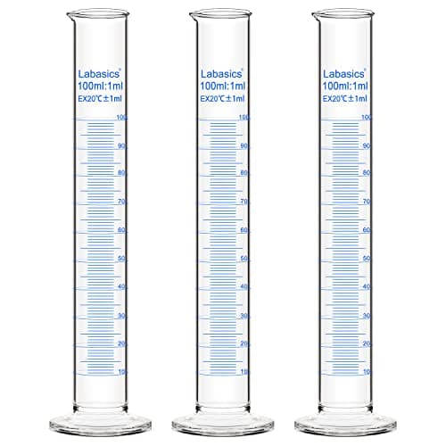 Labasics Verre Cylindre Gradué (3-Paquet) 100 ml, Graduated Cylindre en Verre Borosilicaté Cylinder de Mesure Éprouvettes Cylindriques