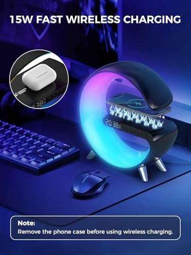 Smiling Shark Intelligente Lampe Ambiance, Lampes de Réveil Lumière avec Charge Sans Fil & Haut-Parleur Bluetooth Simulateur D'aube Dimmable Lampe de Reveil avec App Contrôle pour Chambre Salon