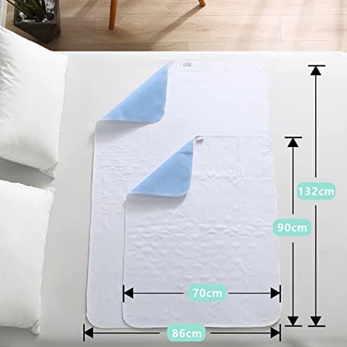 Aimtton Lot de 2 alèses d'incontinence lavables 86 × 132 cm en non-tissé absorbant imperméables et lavables, bleu/blanc