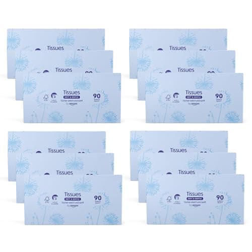 by Amazon Mouchoirs en papier 3 épaisseur, 1080 pièces, 12 lot de 90 (Auparavant Presto!)