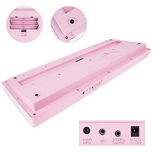 Vangoa Clavier de Piano 61 Mini Touches Clavier Piano électronique avec 3 modes d'enseignement, microphone, 350 sons, 350 rythmes, 30 démos, Rose